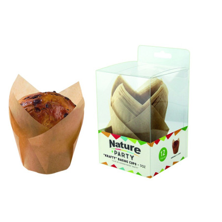 Caissette de cuisson papier tulipe brun siliconé "Krafty" Diam: 6 cm 6 x 6 x 10 cm - 12 unités