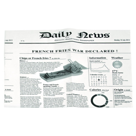 Sac papier ingraissable blanc ouvert sur 2 côtés avec décor journal 17 x 17 cm - 50 unités