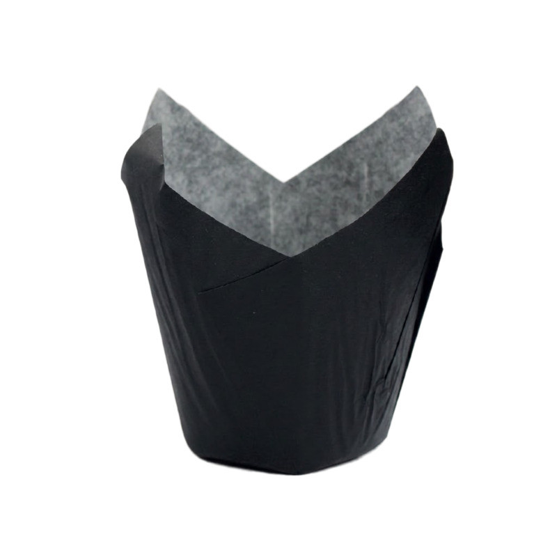 Caissette de cuisson forme tulipe en papier noir ingraissable Diam: 4,5 cm 15 x 15 x 8 cm - 120 unités