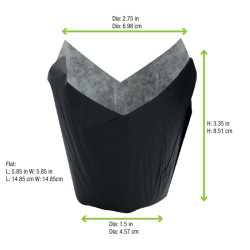 Caissette de cuisson forme tulipe en papier noir ingraissable Diam: 4,5 cm 15 x 15 x 8 cm - 120 unités