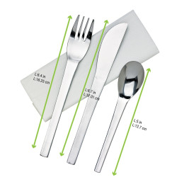 Kit couverts inox 4/1: couteau fourchette cuillère serviette 16 cm - 50 unités