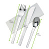 Kit couverts inox 4/1: couteau fourchette cuillère serviette 16 cm - 50 unités