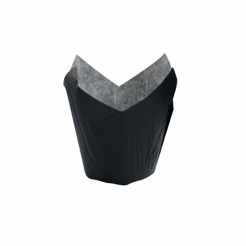 Caissette de cuisson forme tulipe en papier noir ingraissable