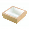 Boîte "Kray" carrée carton brun avec couvercle à fenêtre en PLA