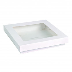 Boîte "Kray" carrée carton blanc avec couvercle à fenêtre en PLA
