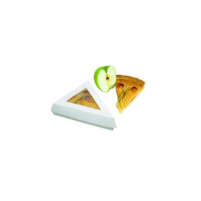 Boîte pâtissière triangulaire carton blanc avec couvercle à fenêtre 15,5 x 13 x 4,5 cm - 50 unités