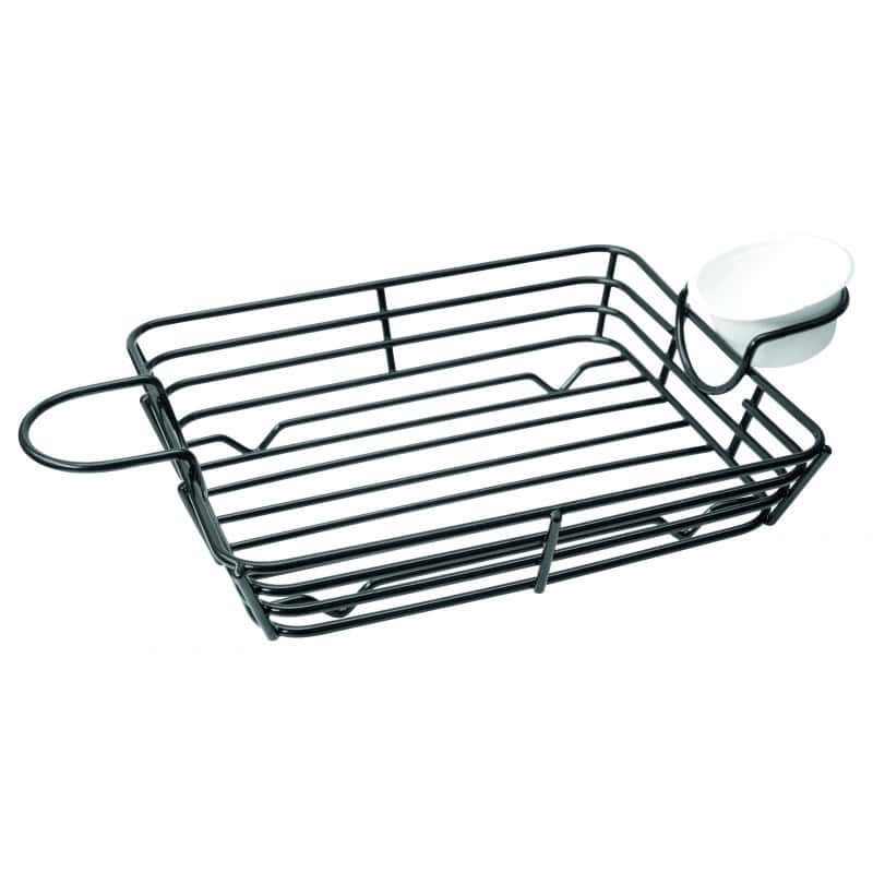 Panier métal noir rectangulaire avec porte coupelle