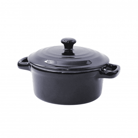 Mini cocotte ronde avec couvercle en porcelaine noire
