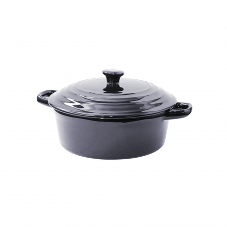 Mini soupière ronde avec couvercle en porcelaine noire