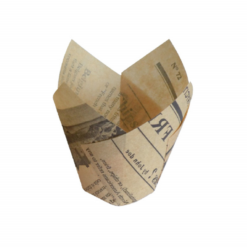 Caissette de cuisson papier tulipe brun imprimé journal "Newsie" Diam: 6 cm 6 x 6 x 10 cm - 12 unités