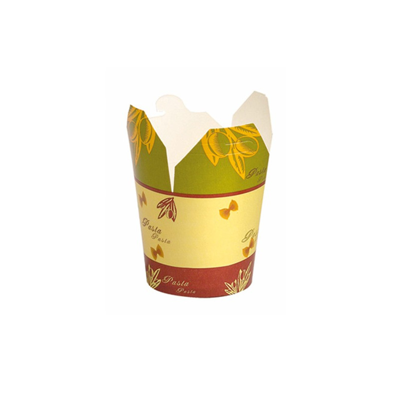 Pot carton blanc base ronde décor "Pasta" Par 50 unités L: 8 cm x l: 8 cm x H: 10 cm x P: 14,82 g