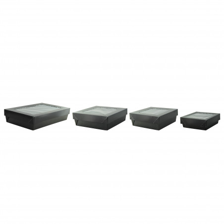 Boîte "Kray" carrée carton noir avec couvercle à fenêtre Par 25 unités L: 11,5 cm x l: 11,5 cm x H: 4 cm x P: 16,85 g