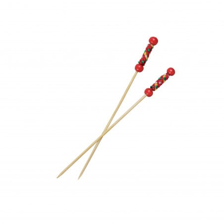 Pique bambou perles nature décor rouge "Fuji" Par 100 unités H: 11,2 cm x P: 0,7 g