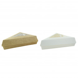 Boîte pâtissière triangulaire carton blanc avec couvercle à fenêtre Par 50 unités L: 15,5 cm x l: 13 cm x H: 4,5 cm x P: 12,8 g