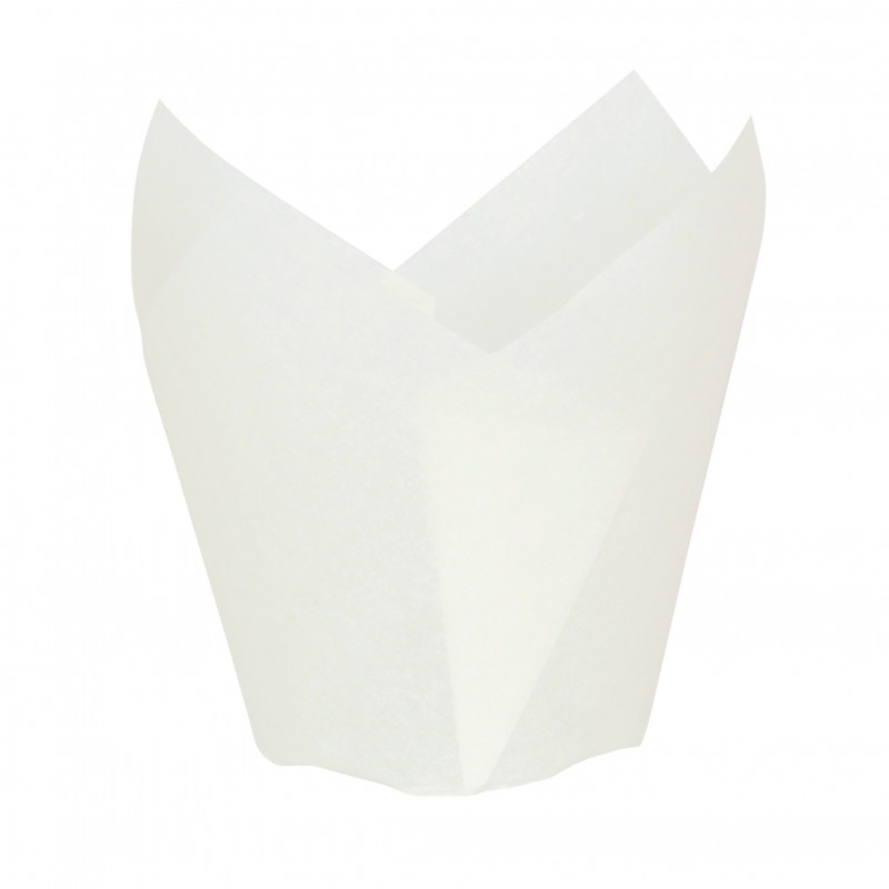Caissette de cuisson forme tulipe en papier blanc siliconé Par 120 unités L: 11 cm x l: 11 cm x H: 6 cm x P: 0,48 g