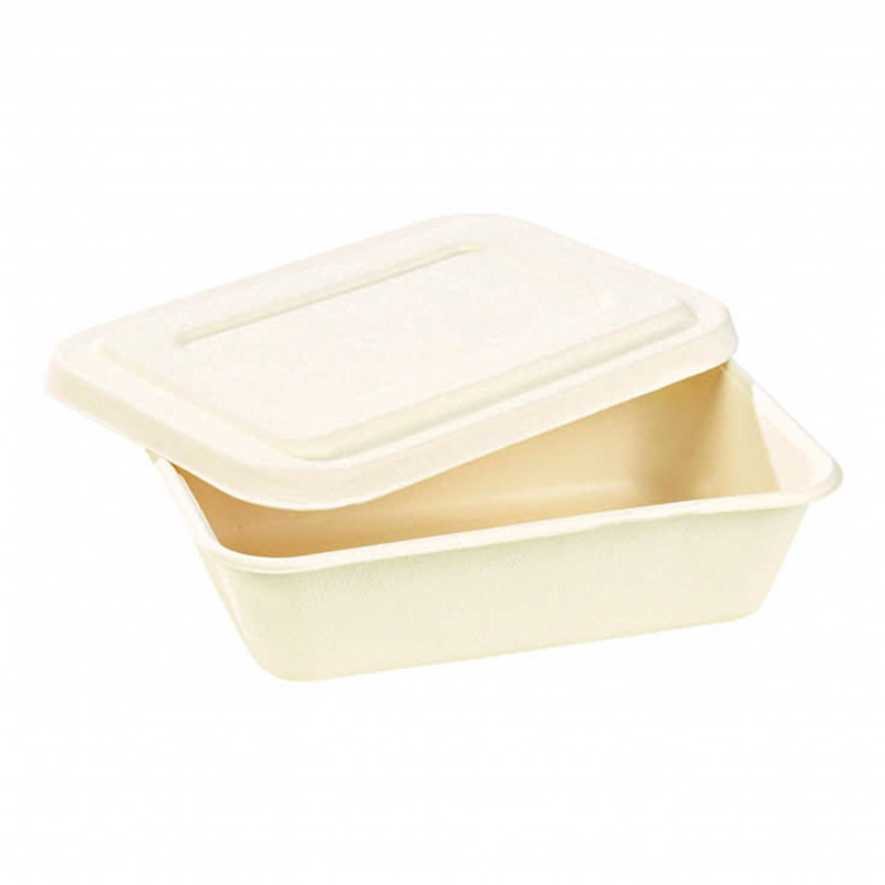 Boîte repas pulpe blanche avec couvercle Par 50 unités L: 19,3 cm x l: 13,5 cm x H: 5 cm x P: 35,45 g