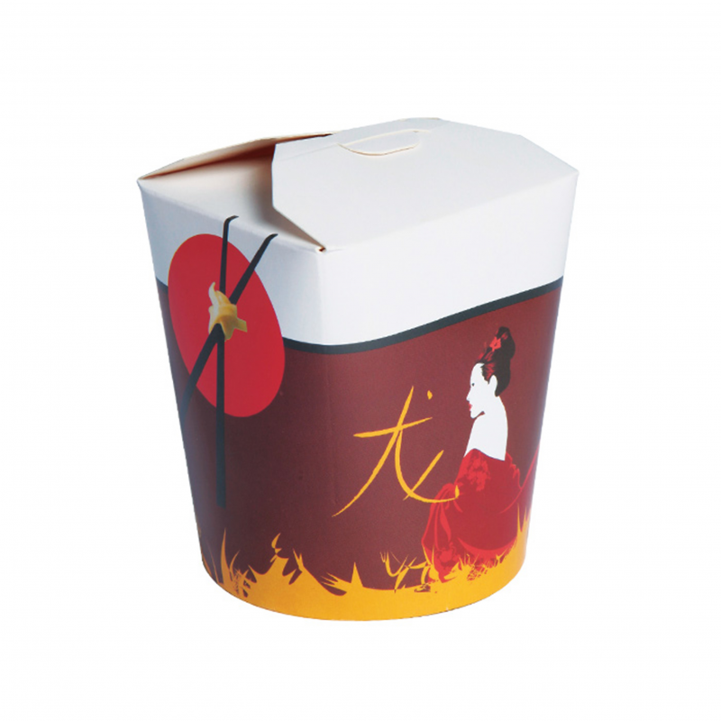 Pot carton blanc base ronde décor "Asie" 750 ml Diam: 9,5 cm 9,5 x 9 x 10 cm - 50 unités