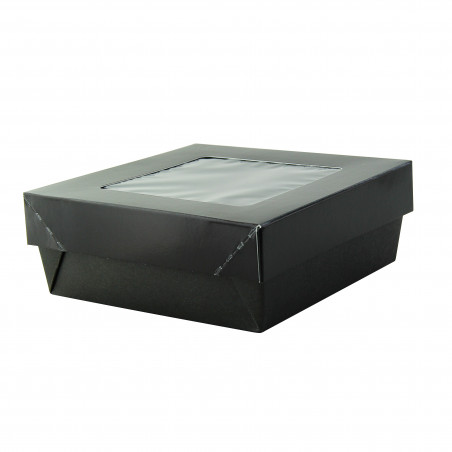 Boîte "Kray" carrée carton noir avec couvercle à fenêtre Par 25 unités L: 13,5 cm x l: 13,5 cm x H: 5 cm x P: 24,5 g