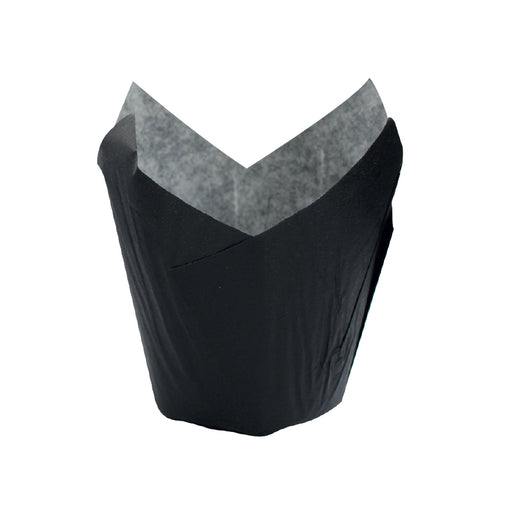 Caissette de cuisson tulipe en papier noir ingraissable - Ø base 3 cm - H 6 cm - 120 unités