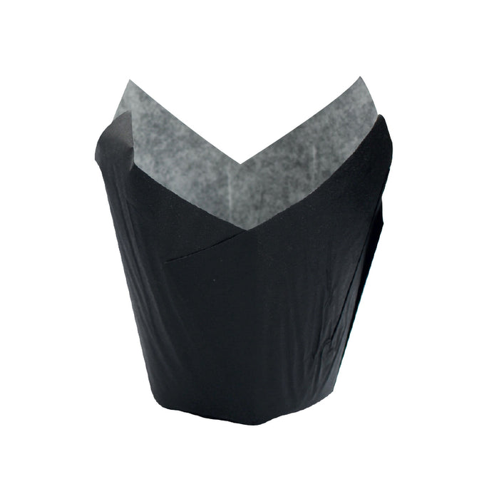 Caissette de cuisson tulipe en papier noir ingraissable - Ø base 3 cm - H 6 cm - 120 unités