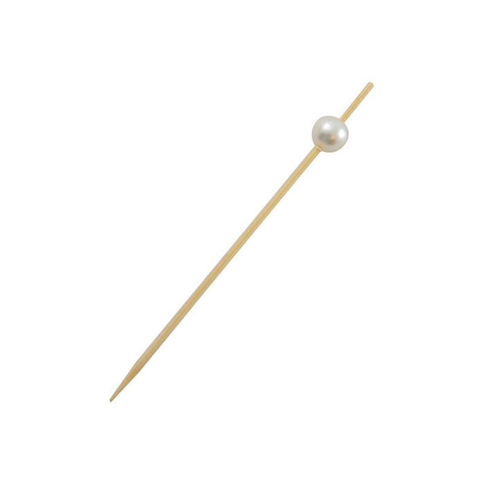 Pique bambou "Bijou" avec perle blanche 9 cm - 100 unités