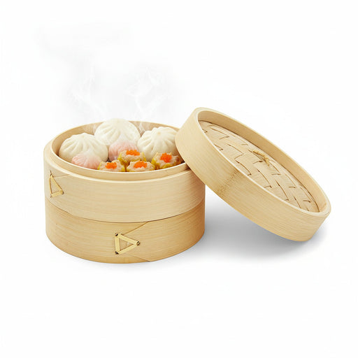 Mini cuiseur vapeur bambou avec couvercle "Dimys" - Ø 10 cm - H 6 cm - 100 unités