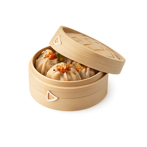 Mini cuiseur vapeur bambou avec couvercle "Dimys" - Ø 7 cm - H 5 cm - 10 unités