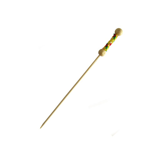 Pique bambou perles nature décor jaune "Fuji" 11,2 cm - 100 unités