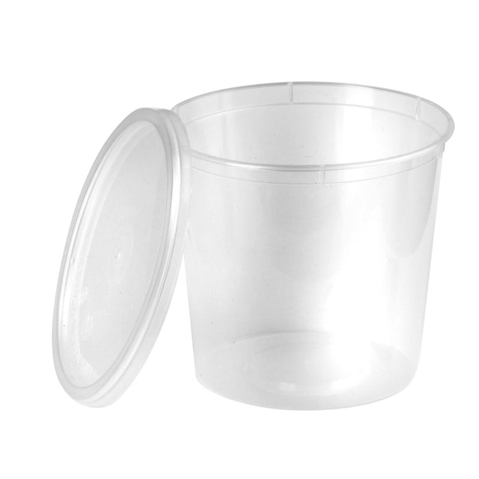 Boite plastique PP ronde transparente avec couvercle H 12,5 cm 870ml - 250 unités
