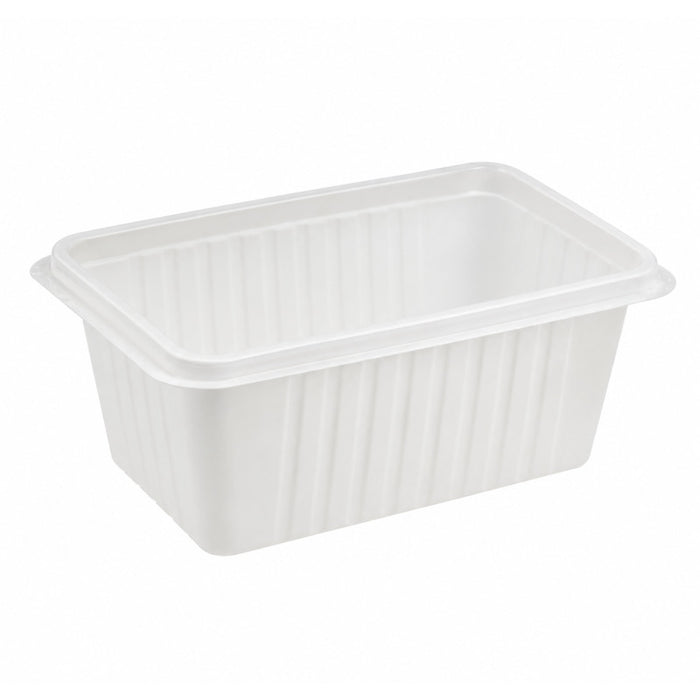 Barquette rectangulaire blanche en PP micro-ondable et scellable - 1800 ml - 19,2 cm x 13,7 cm x 10 cm - 100 unités