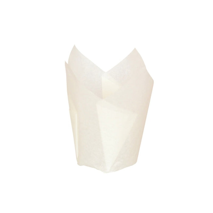 Caissette de cuisson forme tulipe en papier blanc siliconé - 15 cm x 15 cm x 8 cm - 100 unités