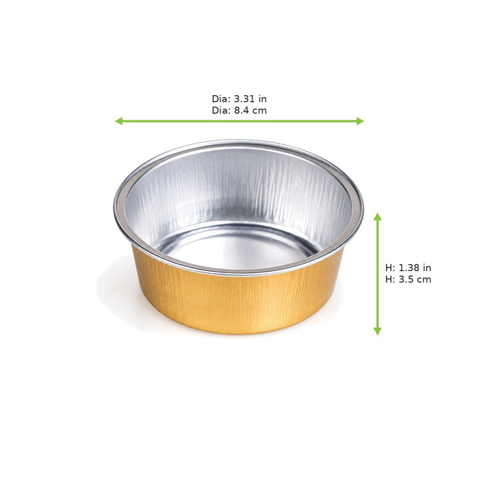 Ramequin rond en aluminium doré - 125 ml - Ø 8,4 cm - H 3,5 cm - dimensions