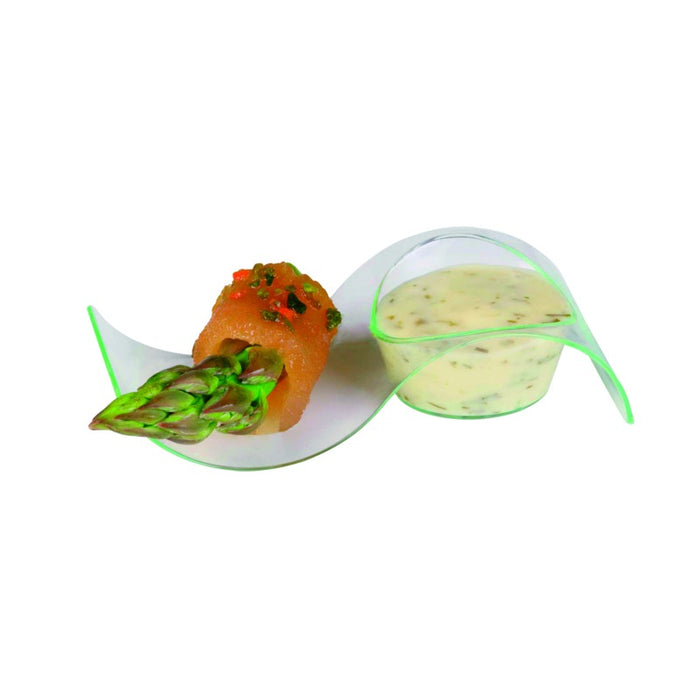 Mise en bouche / pot vague plastique PS vert transparente ?Gizmo? 10 cm x 4 cm x 2,4 cm - 50 unités