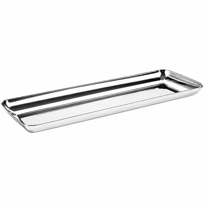 Assiette plastique PS argentée rectangulaire "Lashà" 19 cm x 6,5 cm x 1 cm - 50 unités