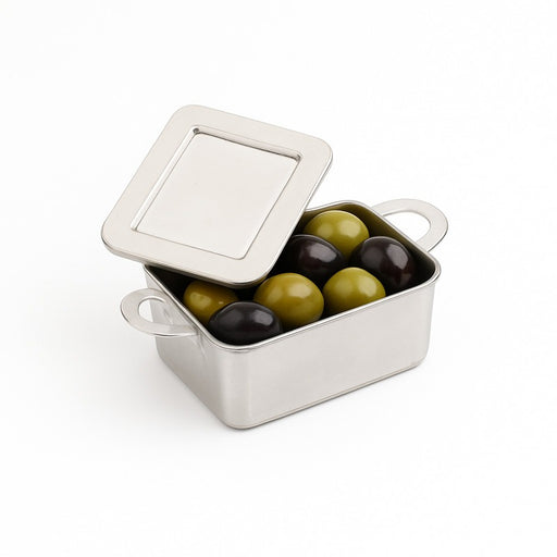 Mini marmite plastique PS argentée avec couvercle "Loukia" 9,5 cm x 5,3 cm x 3,5 cm - 24 unités