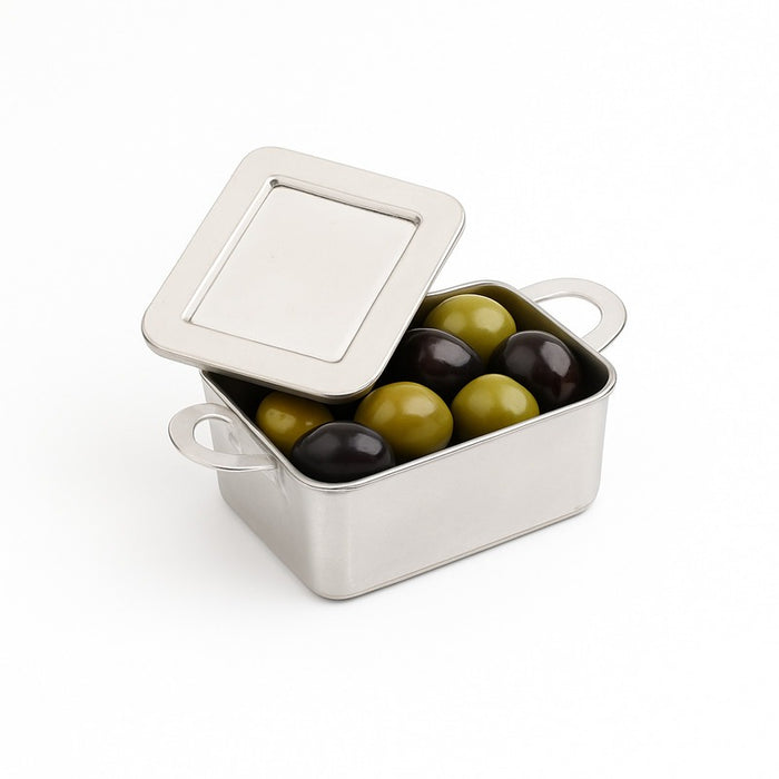 Mini marmite plastique PS argentée avec couvercle "Loukia" 9,5 cm x 5,3 cm x 3,5 cm - 24 unités