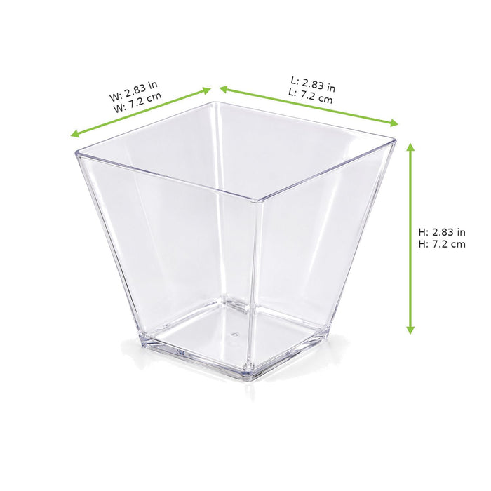 Verrine plastique PS transparente carrée sans couvercle "Quadra" - 200 ml - 7,2 cm x 7,2 cm x 7,2 cm - dimensions