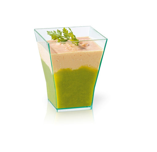 Verrine pyramidale plastique PS transparente verte ?Taïti? 60 ml 4,5 x 4,5 x 5,5 cm x 30 unités