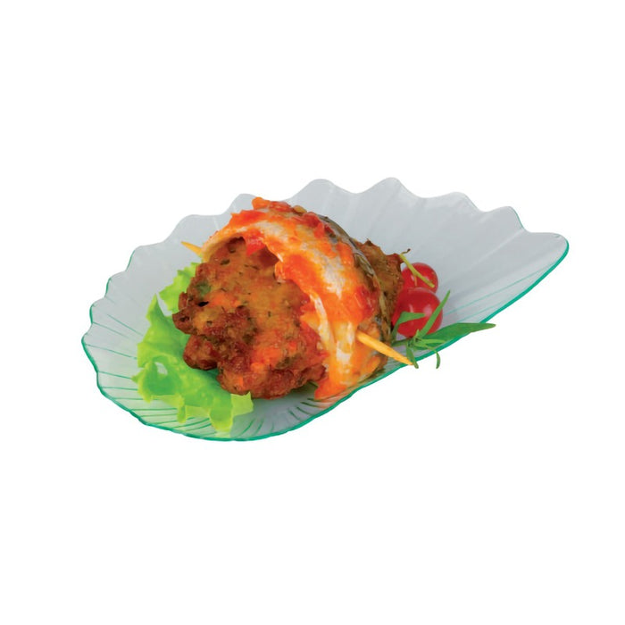 Mini assiette plastique PS verte transparente forme feuille ?Titos? 10,5 cm x 7 cm - 24 unités