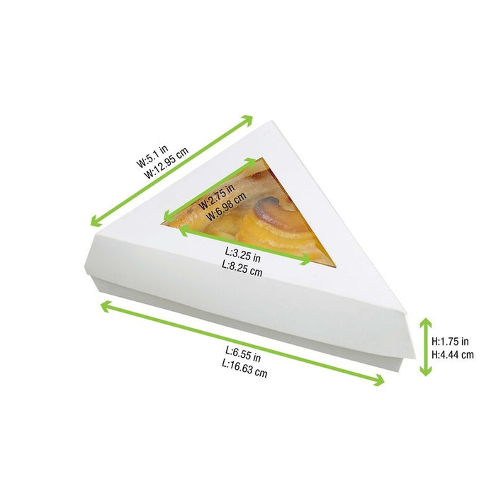 Boîte pâtissière triangulaire carton blanc avec couvercle à fenêtre 15,5 cm x 13 cm x 4,5 cm - 50 unités