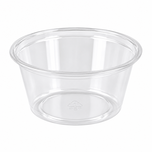 Pot à sauce rond en plastique PET transparent - 60 ml - Ø 6,2 cm - H 3,2 cm - 125 unités
