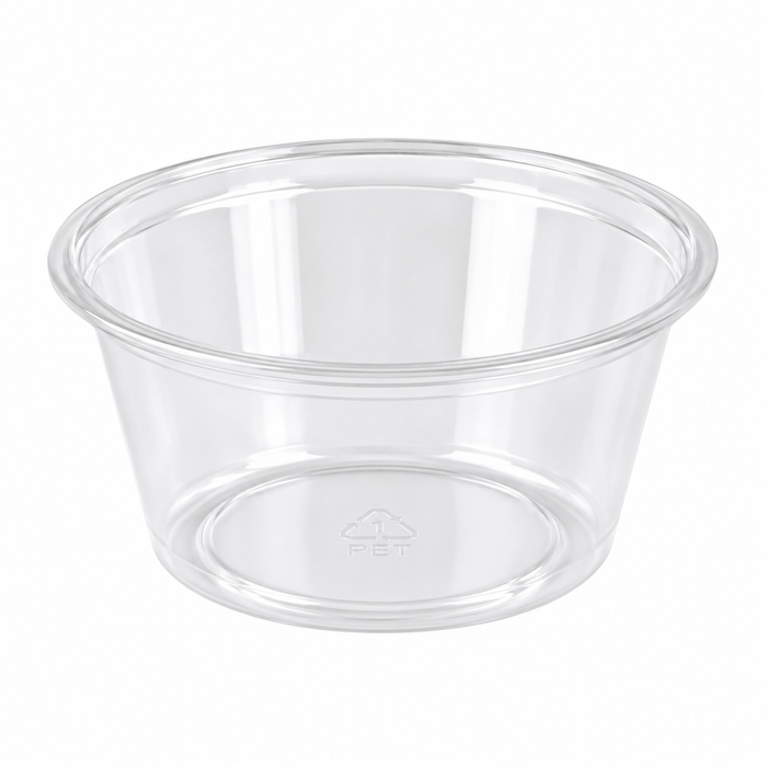 Pot à sauce rond en plastique PET transparent - 60 ml - Ø 6,2 cm - H 3,2 cm - 125 unités