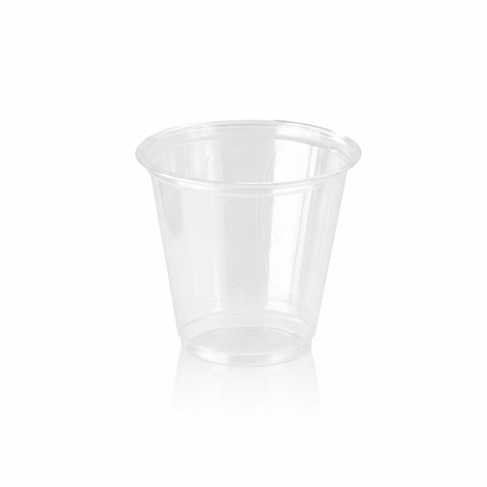 Pot à sauce rond en plastique PET transparent - 150 ml - Ø 7,4 cm - H 7 cm - 50 unités