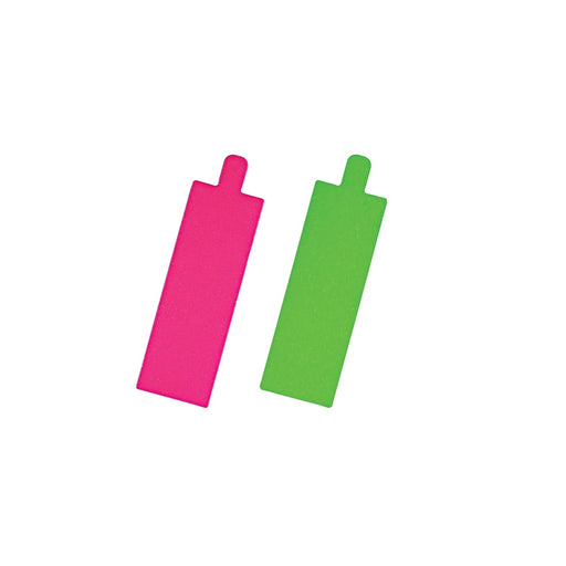 Rectangle avec languette carton double face anis/fuchsia - 13 cm x 4,5 cm - 200 unités