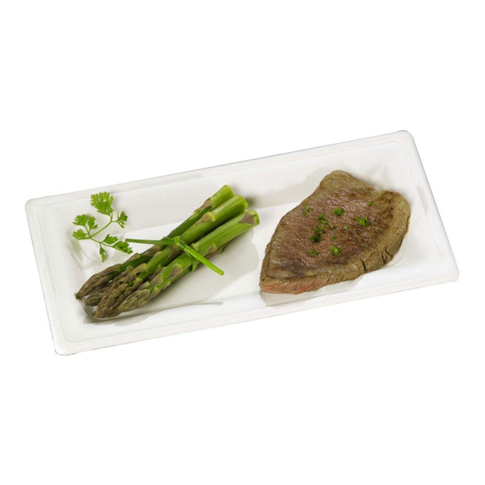 Assiette rectangulaire blanche en pulpe 26 x 13 cm - 50 unités