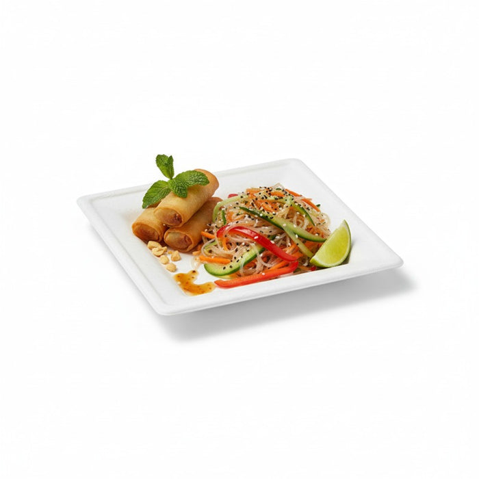 Assiette carrée blanche en pulpe 16 cm x 16 cm - 50 unités