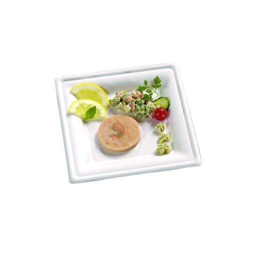 Assiette carrée blanche en pulpe 20,5 cm x 20,5 cm - 50 unités