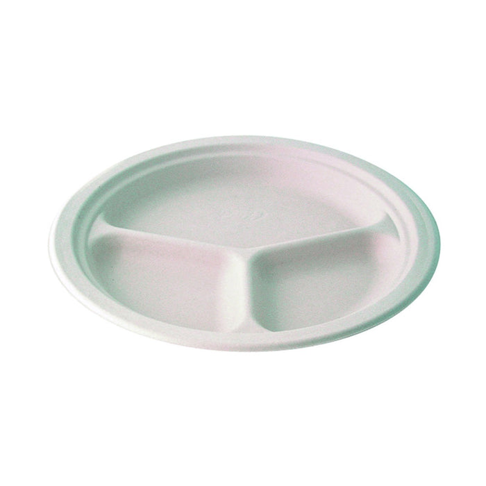 Assiette ronde blanche en pulpe sans PFAS à 3 compartiments - Ø 26,2 cm