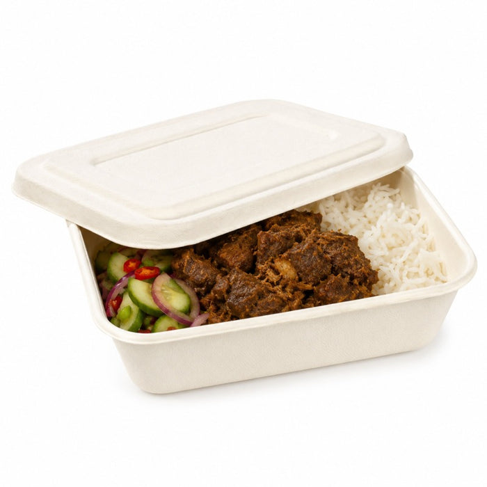 Boite repas pulpe blanche avec couvercle 19,3 cm x 13,5 cm H 5 cm 850ml - 50 unités