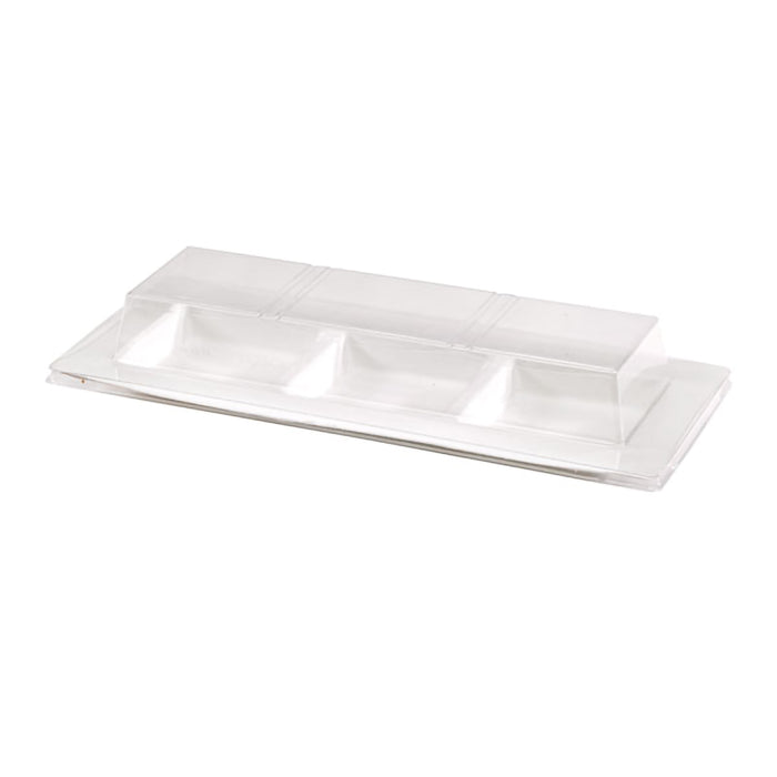 Couvercle PET transparent pour assiette 3 compartiments 26 cm x 11 cm x 3,6 cm - Compatible avec 210APU3TAPA - 50 unités